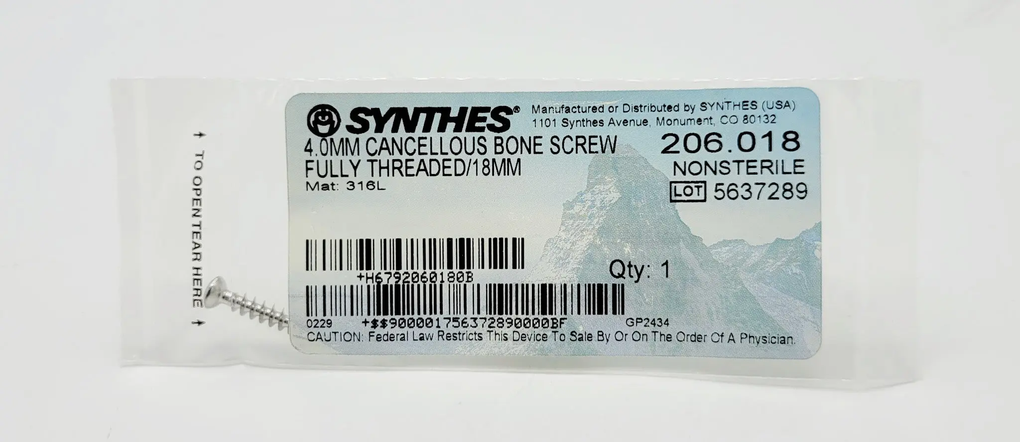 Synthes 206.018 4.0mm Cancellous Bone Screw Fully Threaded 18mm - Image 2