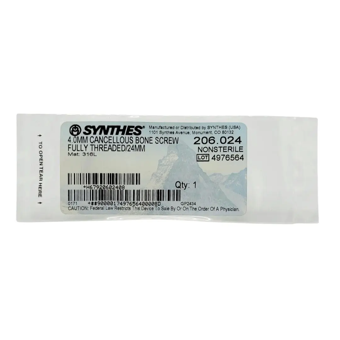 Synthes 206.024 4.0mm Cancellous Bone Screw Fully Threaded/24mm