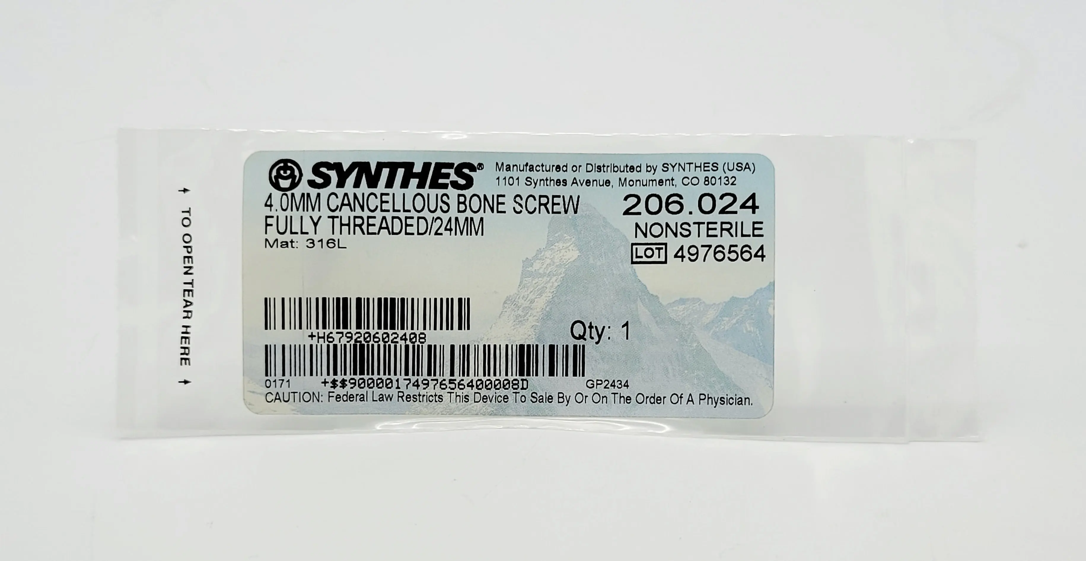 Synthes 206.024 4.0mm Cancellous Bone Screw Fully Threaded/24mm - Image 2
