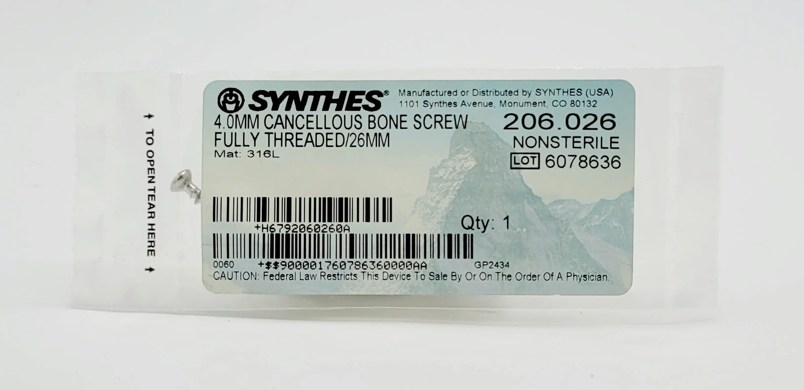Synthes 206.026 4.0MM Cancellous Bone Screw Fully Threaded/26MM - Image 2