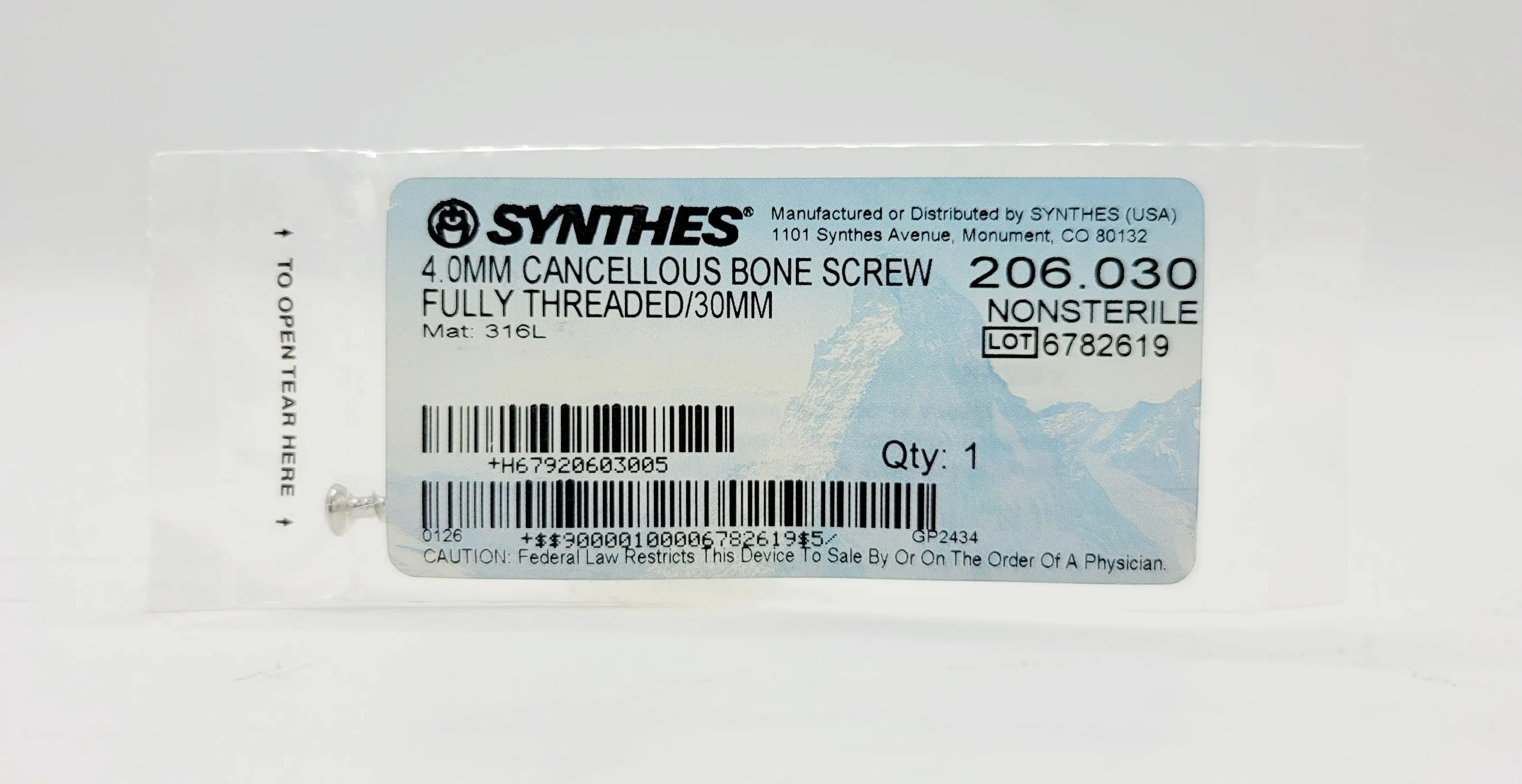 Synthes 206.030 4.0mm Cancellous Bone Screw Fully Threaded/30mm - Image 2