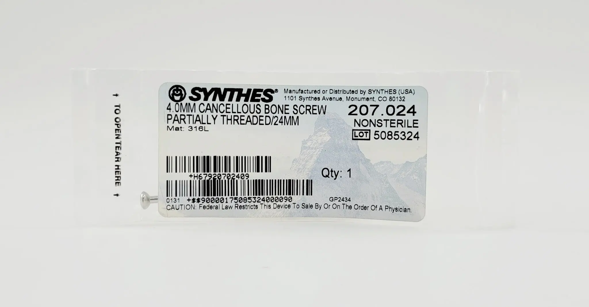 Synthes 207.024 4.0mm Cancellous Bone Screw Partially Threaded 24mm - Image 2