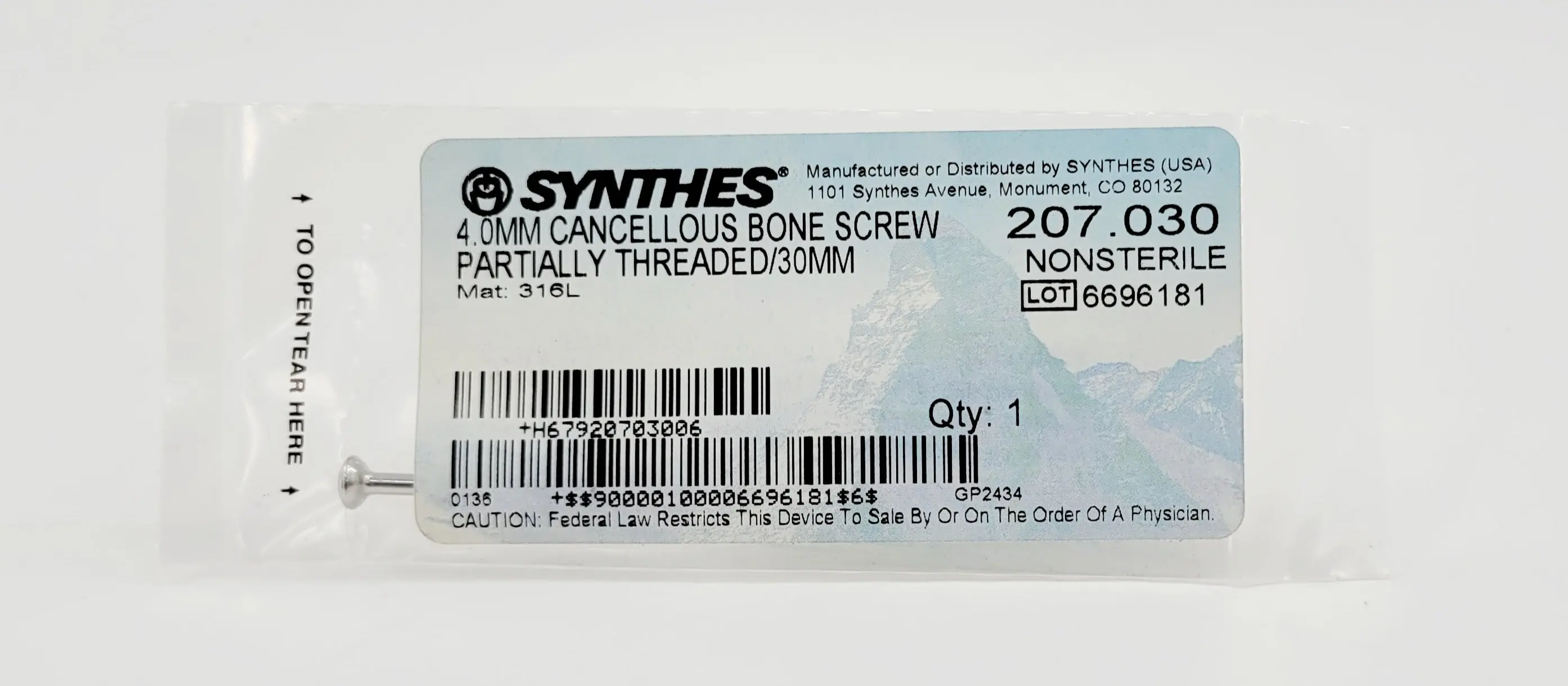 Synthes 207.030 4.0mm Cancellous Bone Screw Partially Threaded/30mm - Image 2