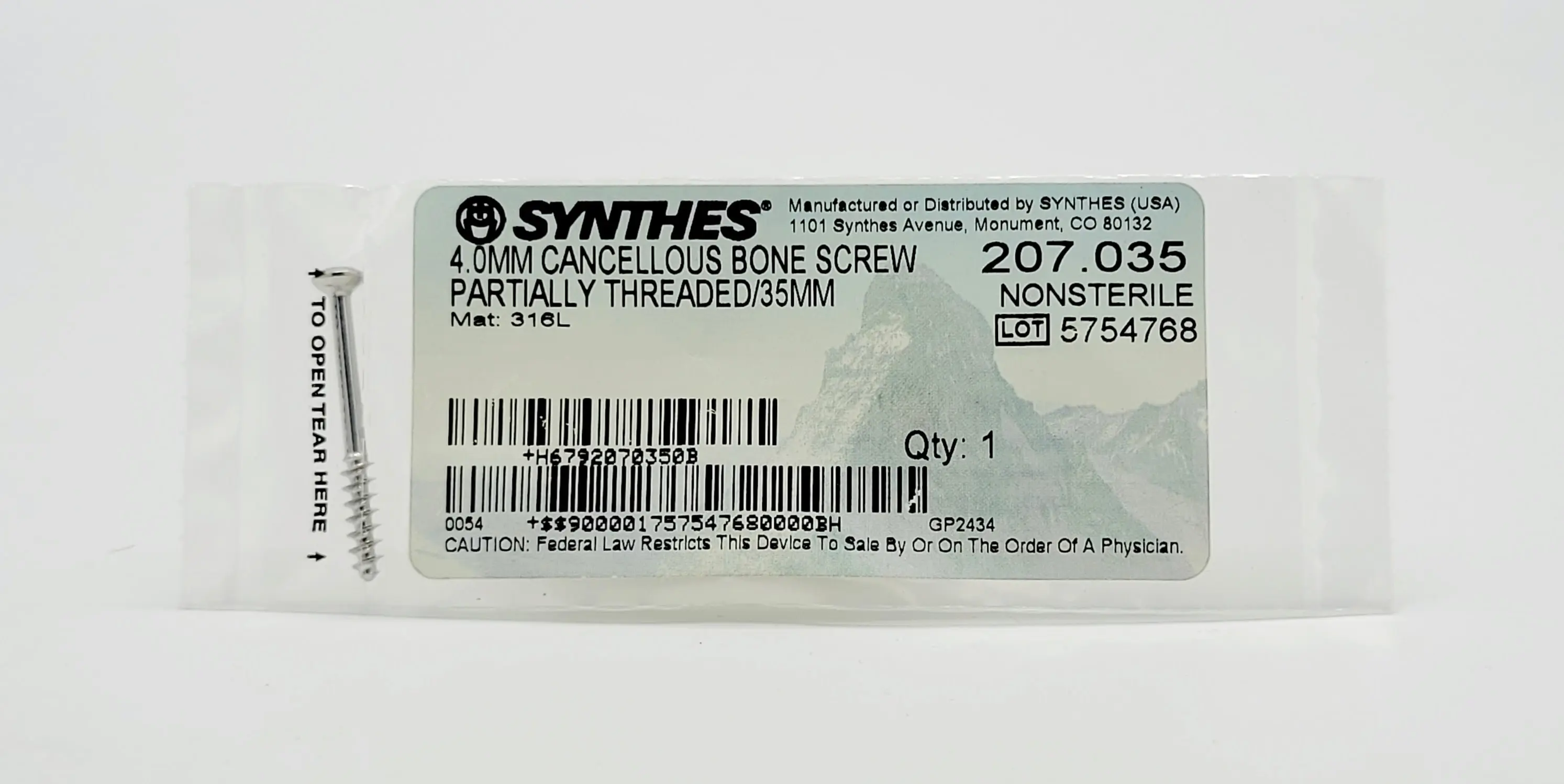 Synthes 207.035 4.0mm Cancellous Bone Screw Partially Threaded 35mm - Image 2