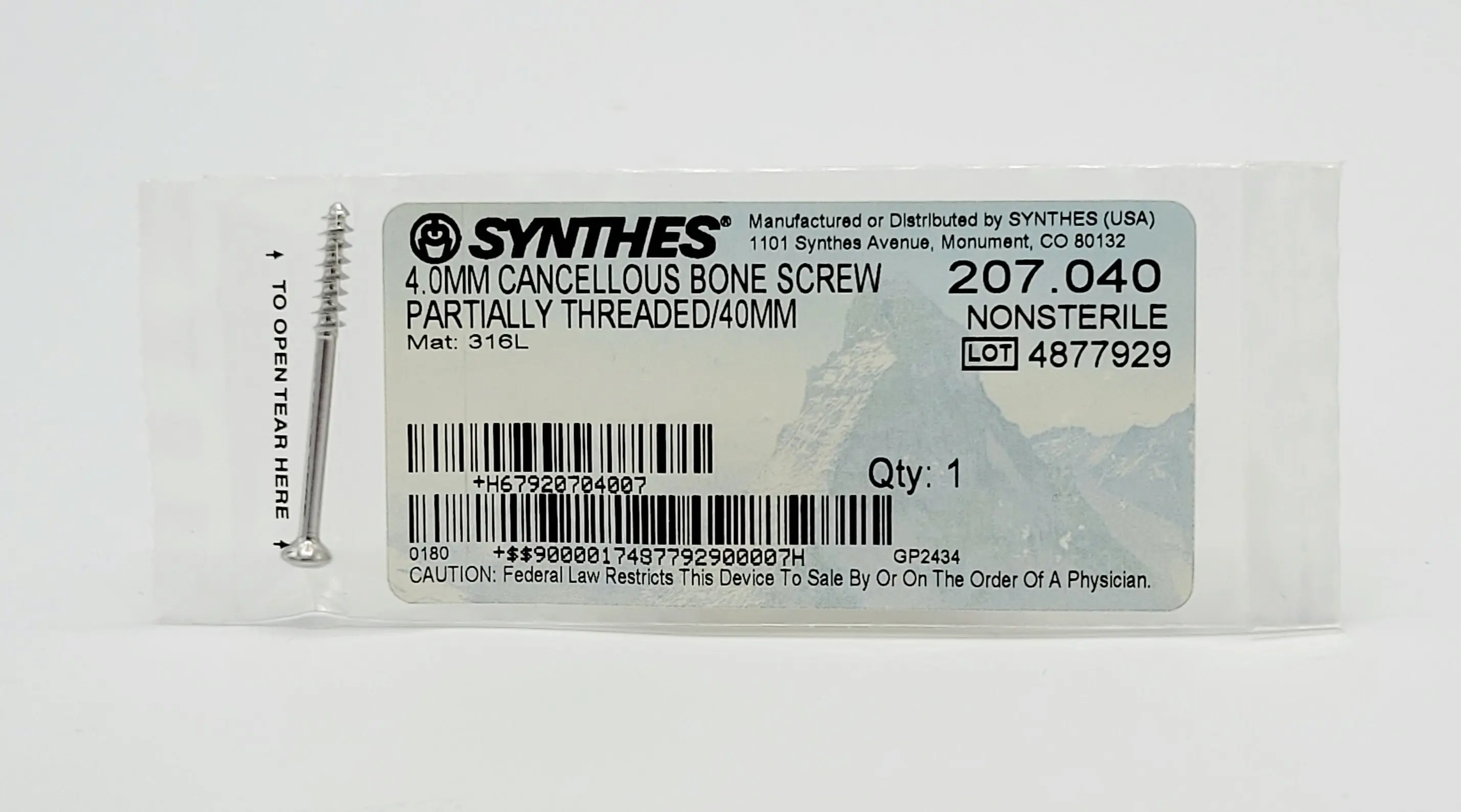 Synthes 207.040 4.0MM Cancellous Bone Screw Partially Threaded/40MM - Image 3