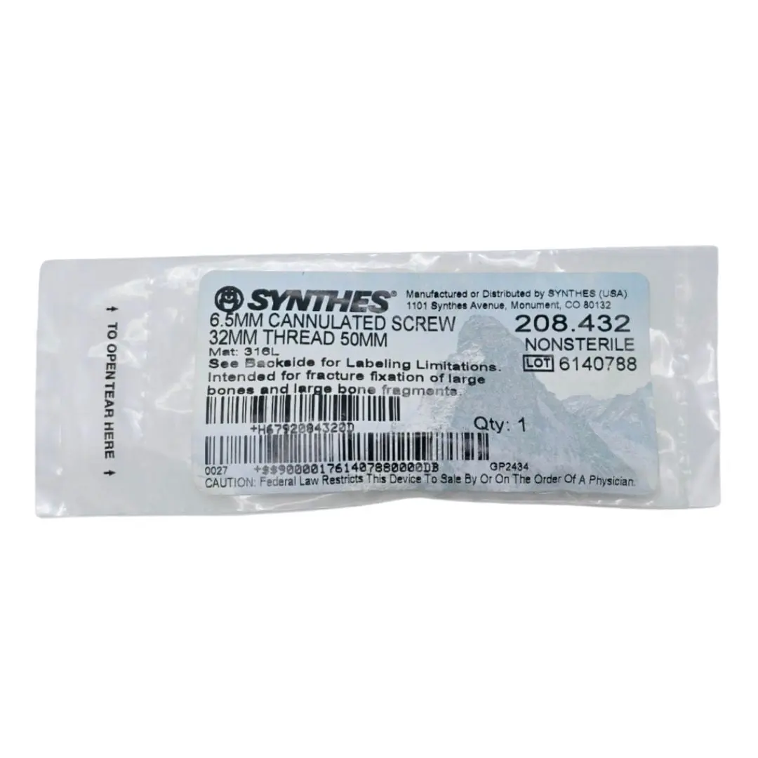 Synthes 208.432 6.5mm Cannulated Screw 32mm Thread 50mm