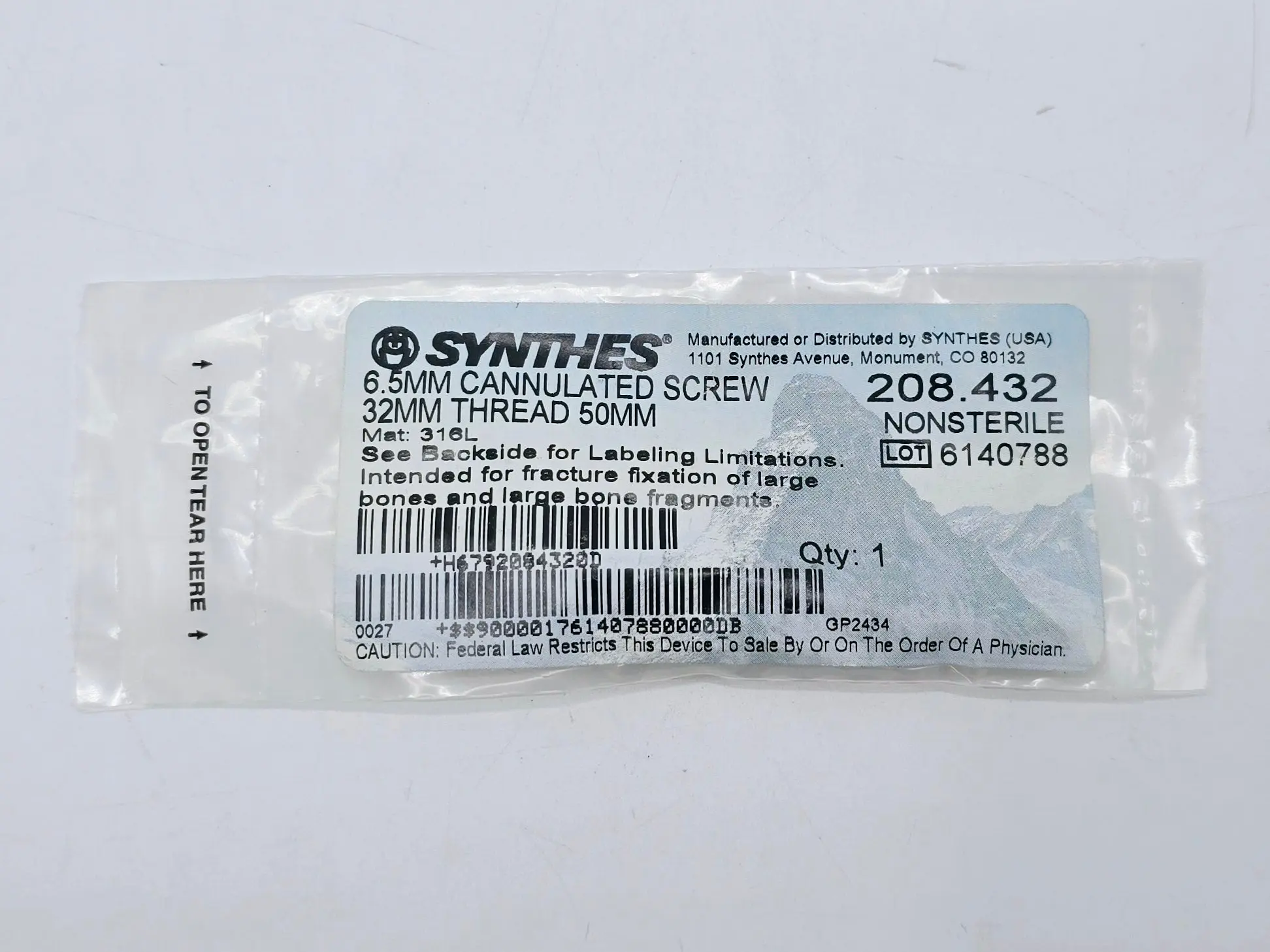 Synthes 208.432 6.5mm Cannulated Screw 32mm Thread 50mm - Image 2