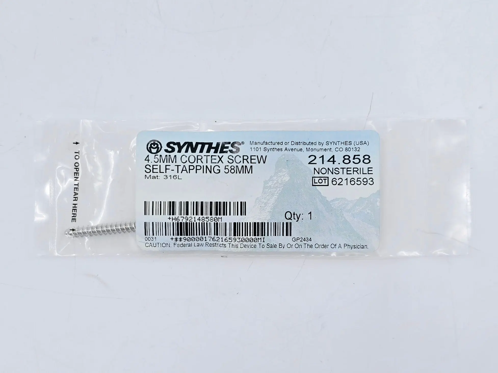 Synthes 214.858 4.5mm Cortex Screw Self-Tapping 58mm - Image 2