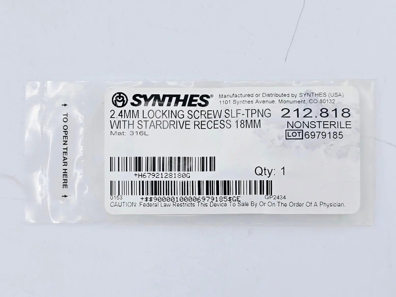 Synthes 212.818 2.4mm Locking Screw Self-Tapping with Stardrive Recess 18mm - Image 2