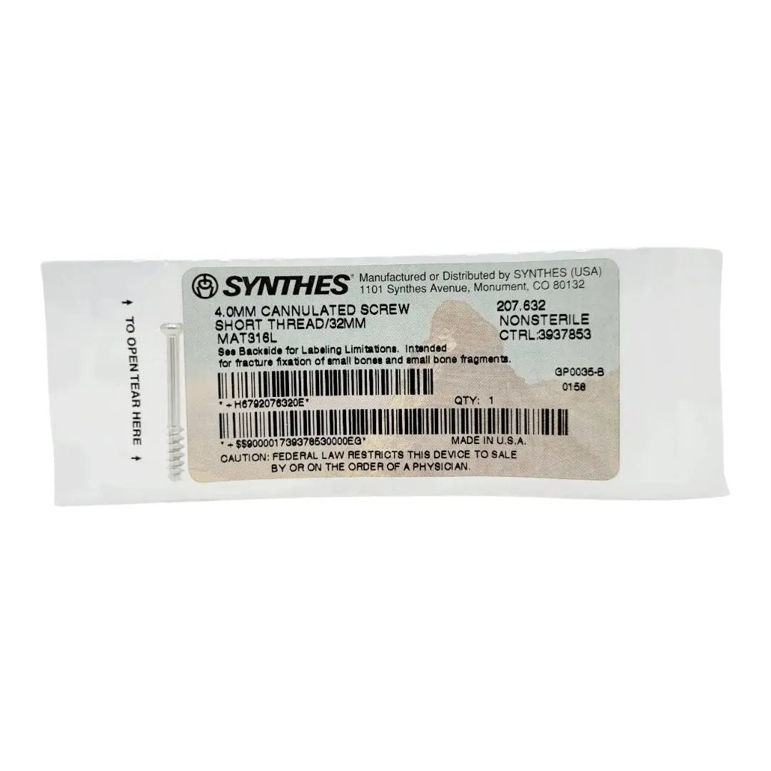 Synthes 207.632 4.0mm Cannulated Screw Short Thread/32mm