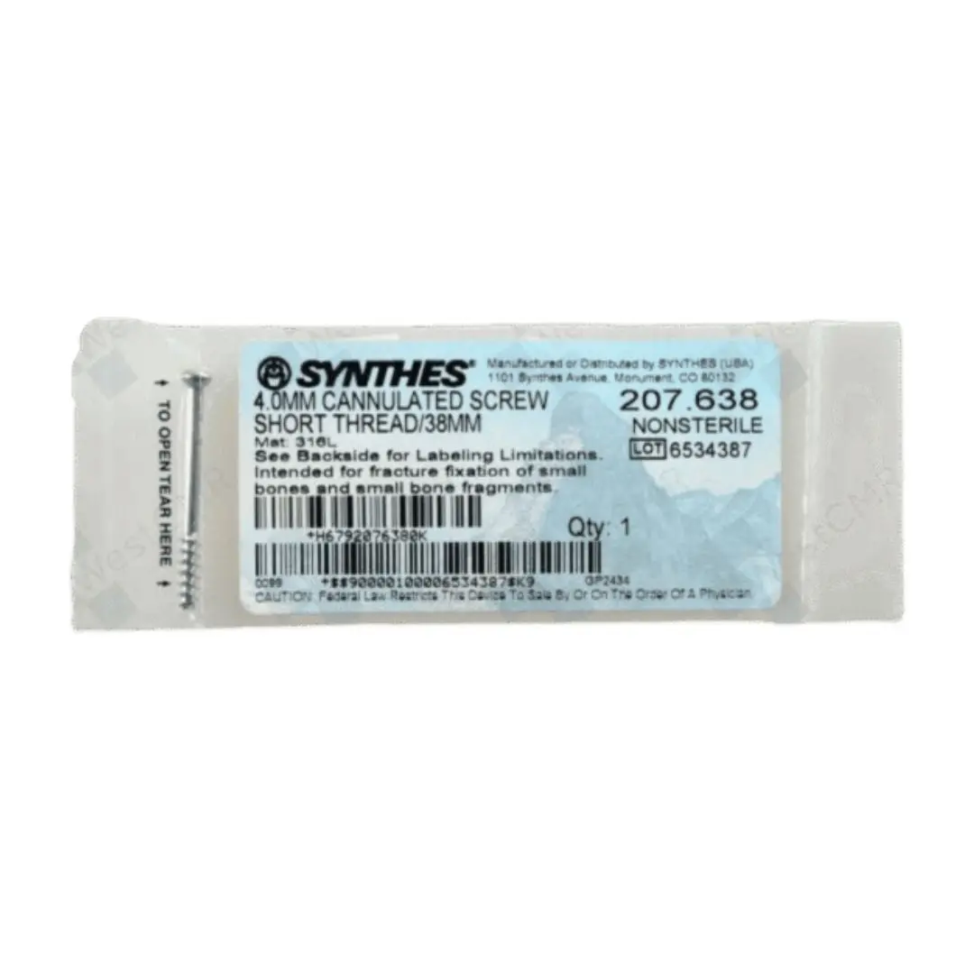 Synthes 207.638 4.0mm Cannulated Screw Short Thread/38mm