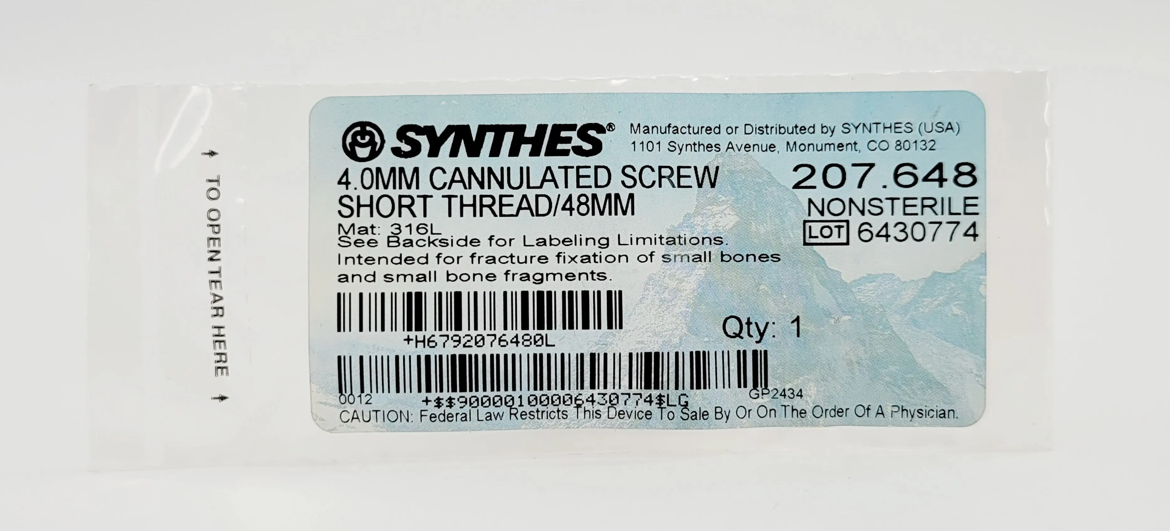Synthes 207.648 4.0mm Cannulated Screw Short Thread/48mm - Image 2