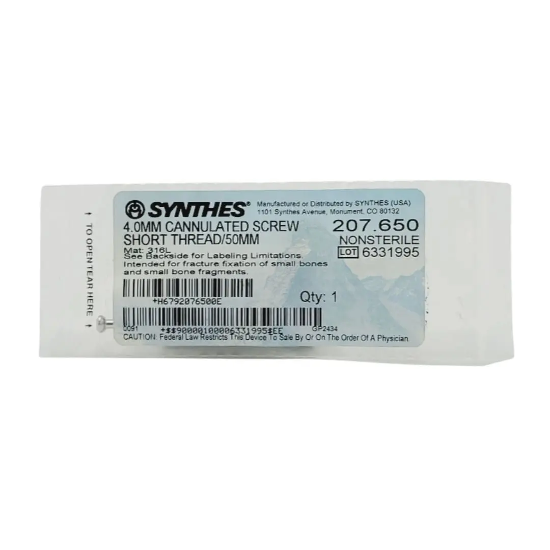 Synthes 207.650 4.0mm Cannulated Screw Short Thread/50mm