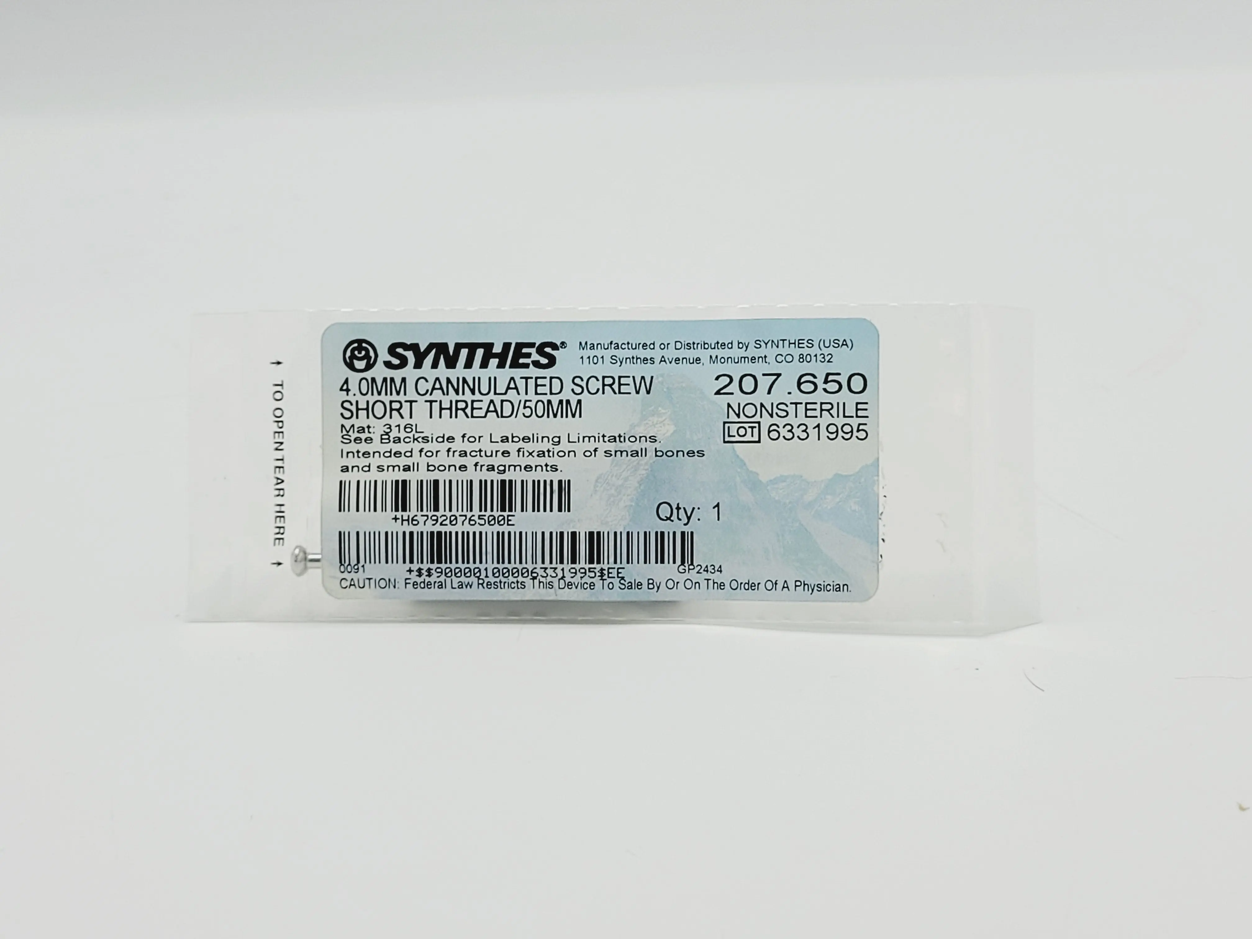Synthes 207.650 4.0mm Cannulated Screw Short Thread/50mm - Image 2
