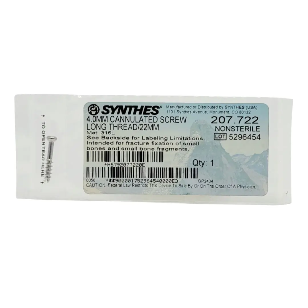 Synthes 207.722 4.0mm Cannulated Screw Long Thread 22mm
