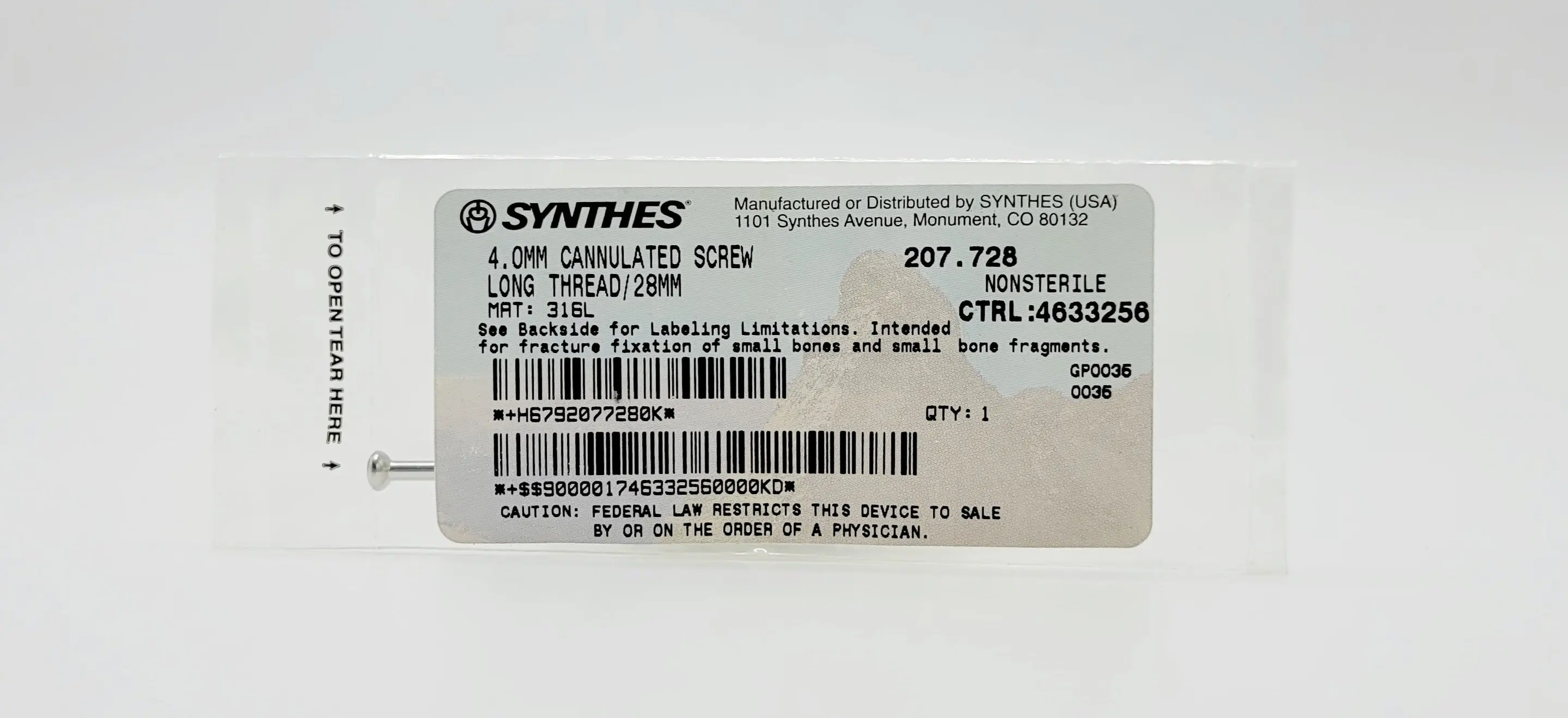 Synthes 207.728 4.0mm Cannulated Screw Long Thread/28mm - Image 2