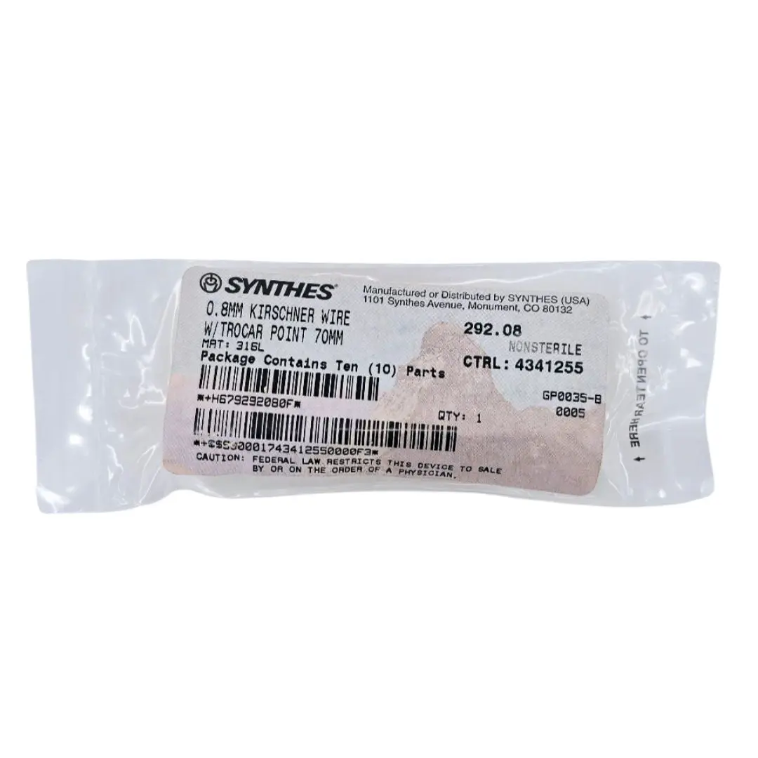 Synthes 292.08 0.8mm Kirschner Wire w/ Trocar Point 70mm 10/PK