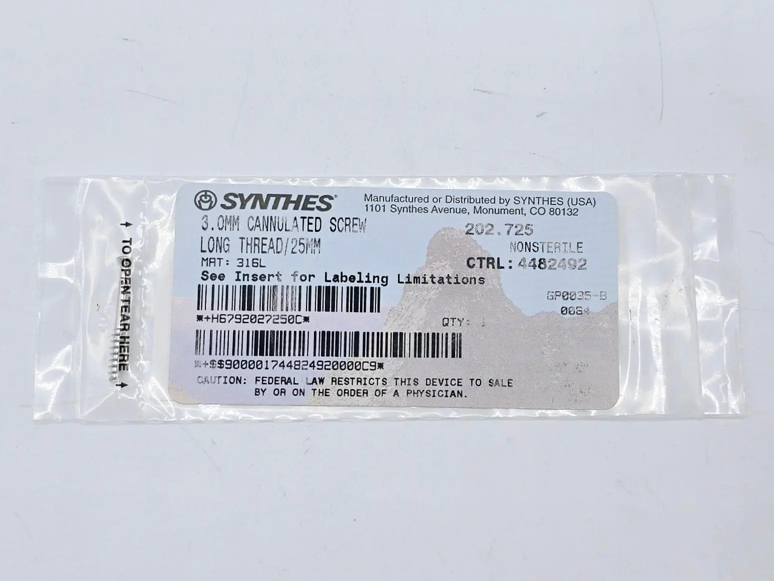 Synthes 202.725 3.0mm Cannulated Screw Long Thread/25mm - Image 2