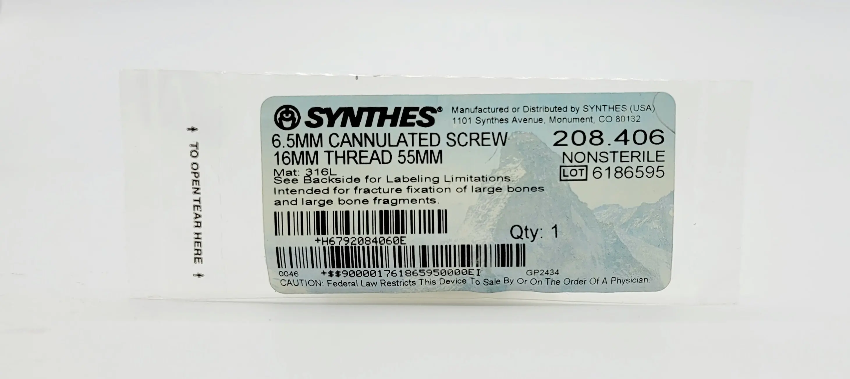 Synthes 208.406 6.5mm Cannulated Screw 16mm Thread 55mm - Image 2