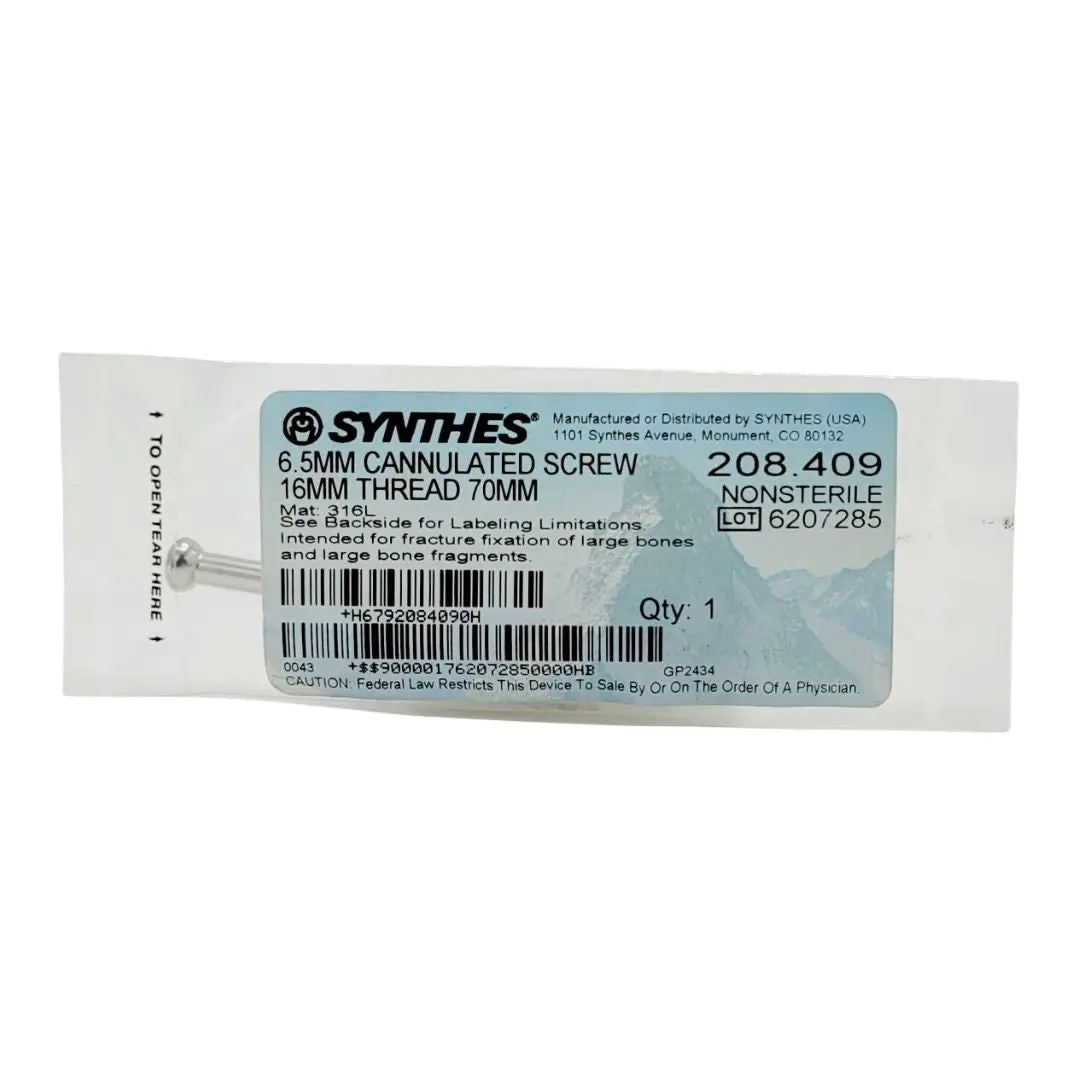 Synthes 208.409 6.5MM Cannulated Screw 16MM THREAD 70MM