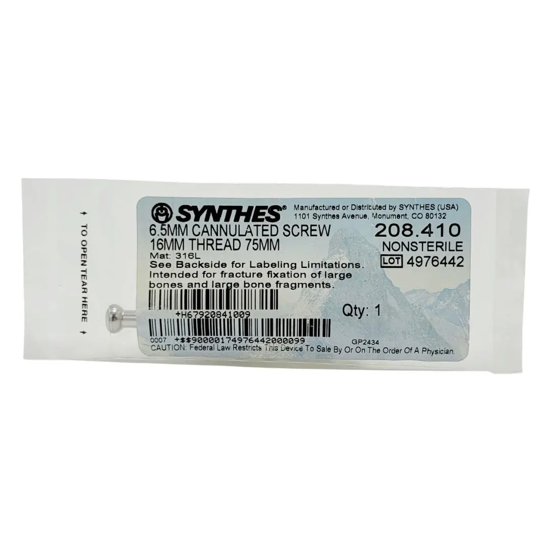 Synthes 208.410 6.5mm Cannulated Screw 16mm Thread 75mm
