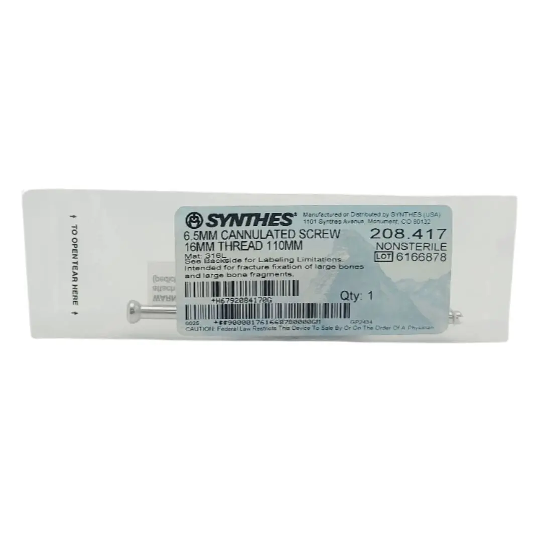 Synthes 208.417 6.5mm Cannulated Screw 16mm Thread 110mm