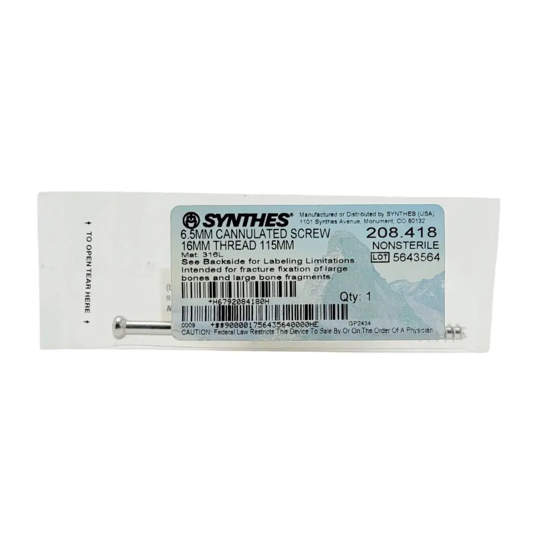 Synthes 208.418 6.5mm Cannulated Screw 16mm Thread 115mm