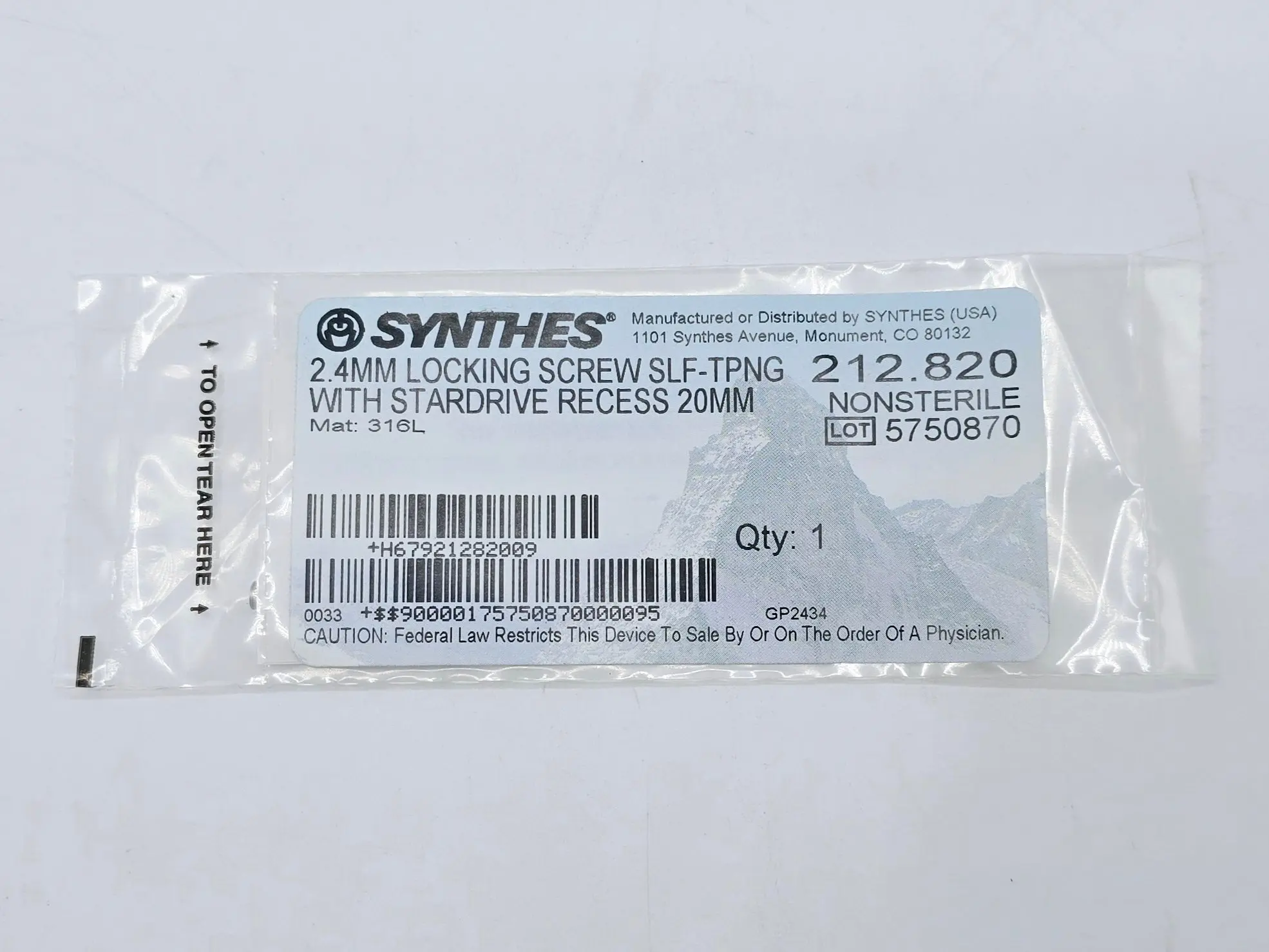 Synthes 212.820 2.4mm Locking Screw Self-Tapping with Stardrive Recess 20mm - Image 2