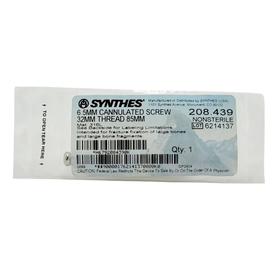 Synthes 208.439 6.5MM Cannulated Screw 32MM Thread 85MM