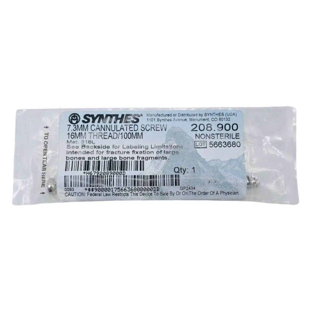 Synthes 208.900 7.3mm Cannulated Screw 16mm Thread/100mm