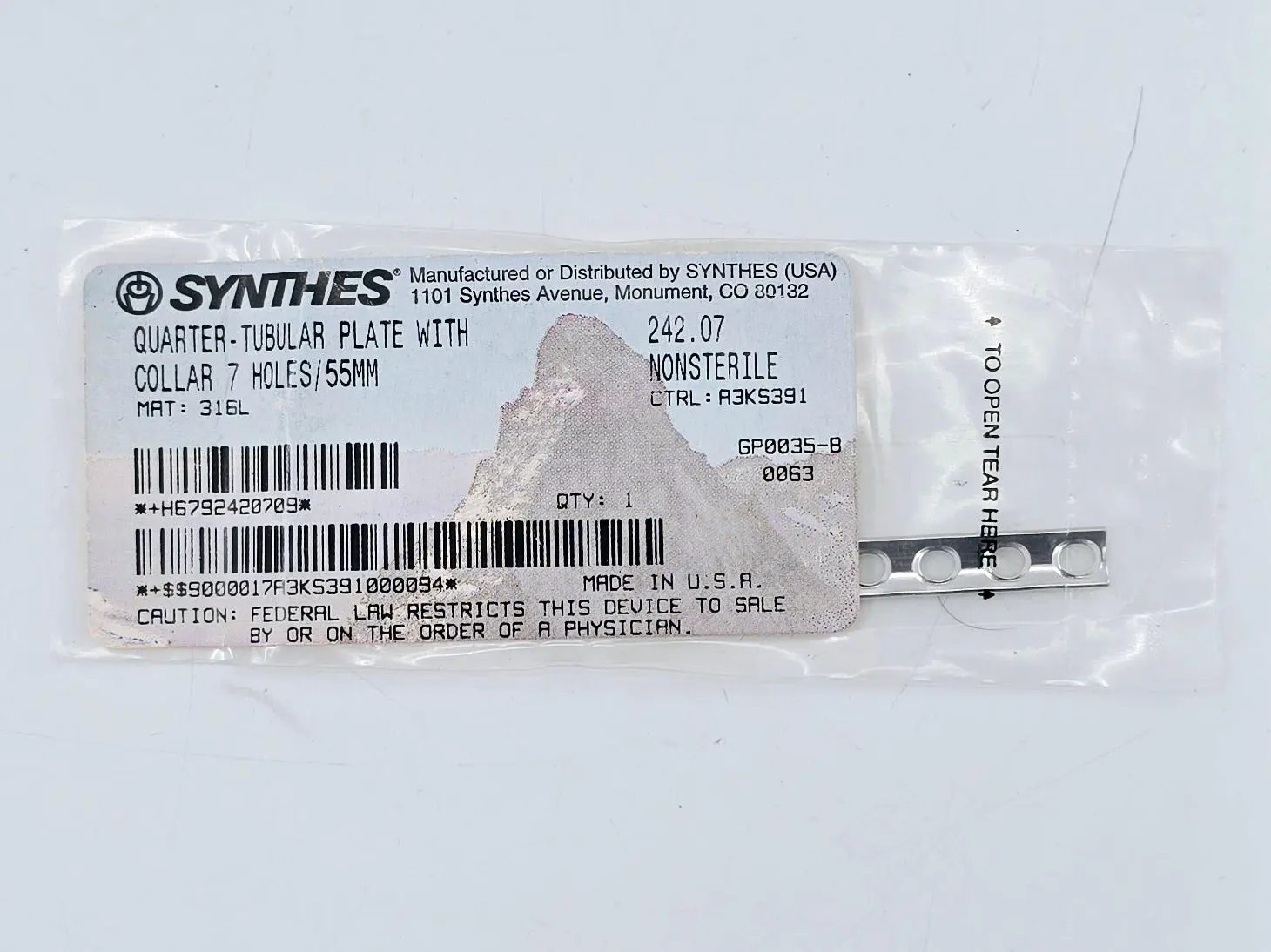 Synthes 242.07 Quarter-Tubular Plate w/ Collar 7 Holes/55mm - Image 2