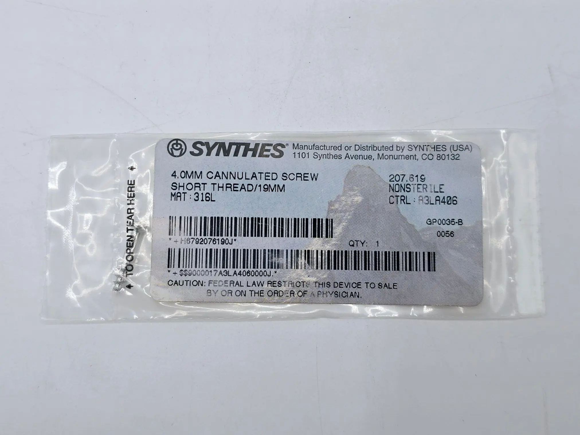 Synthes 207.619 4.0mm Cannulated Screw Short Thread/19mm - Image 2