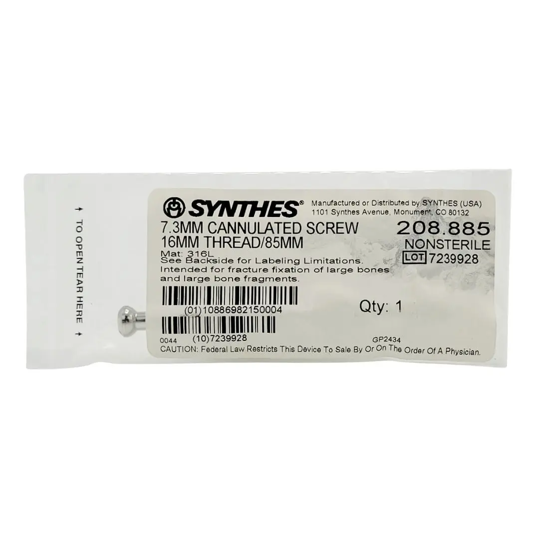 Synthes 208.885 7.3mm Cannulated Screw 16mm Thread 85mm