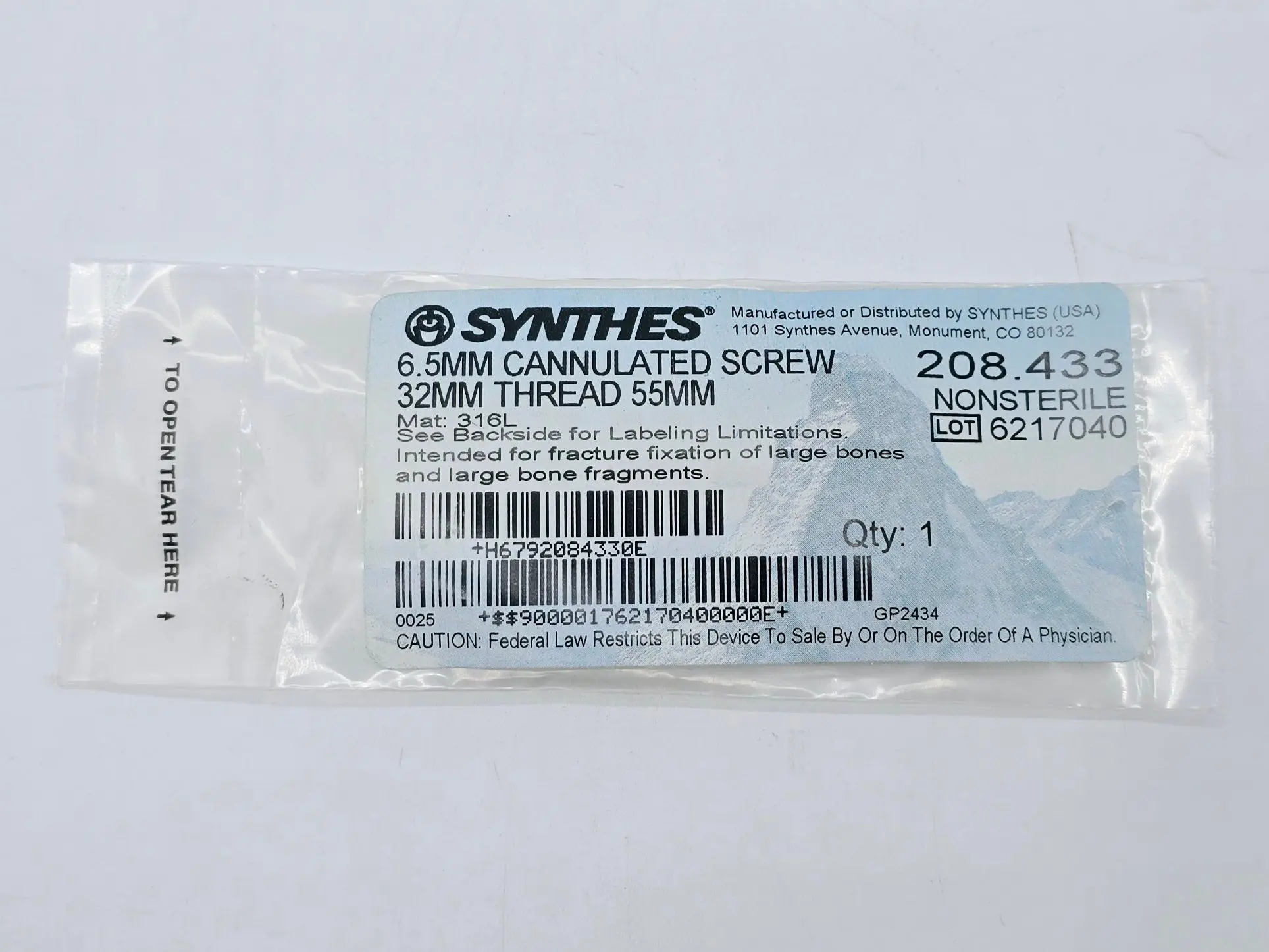 Synthes 208.433 6.5mm Cannulated Screw 32mm Thread 55mm - Image 2