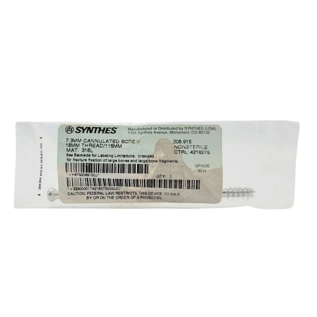 Synthes 208.915 7.3mm Cannulated Screw 16mm Thread/115mm