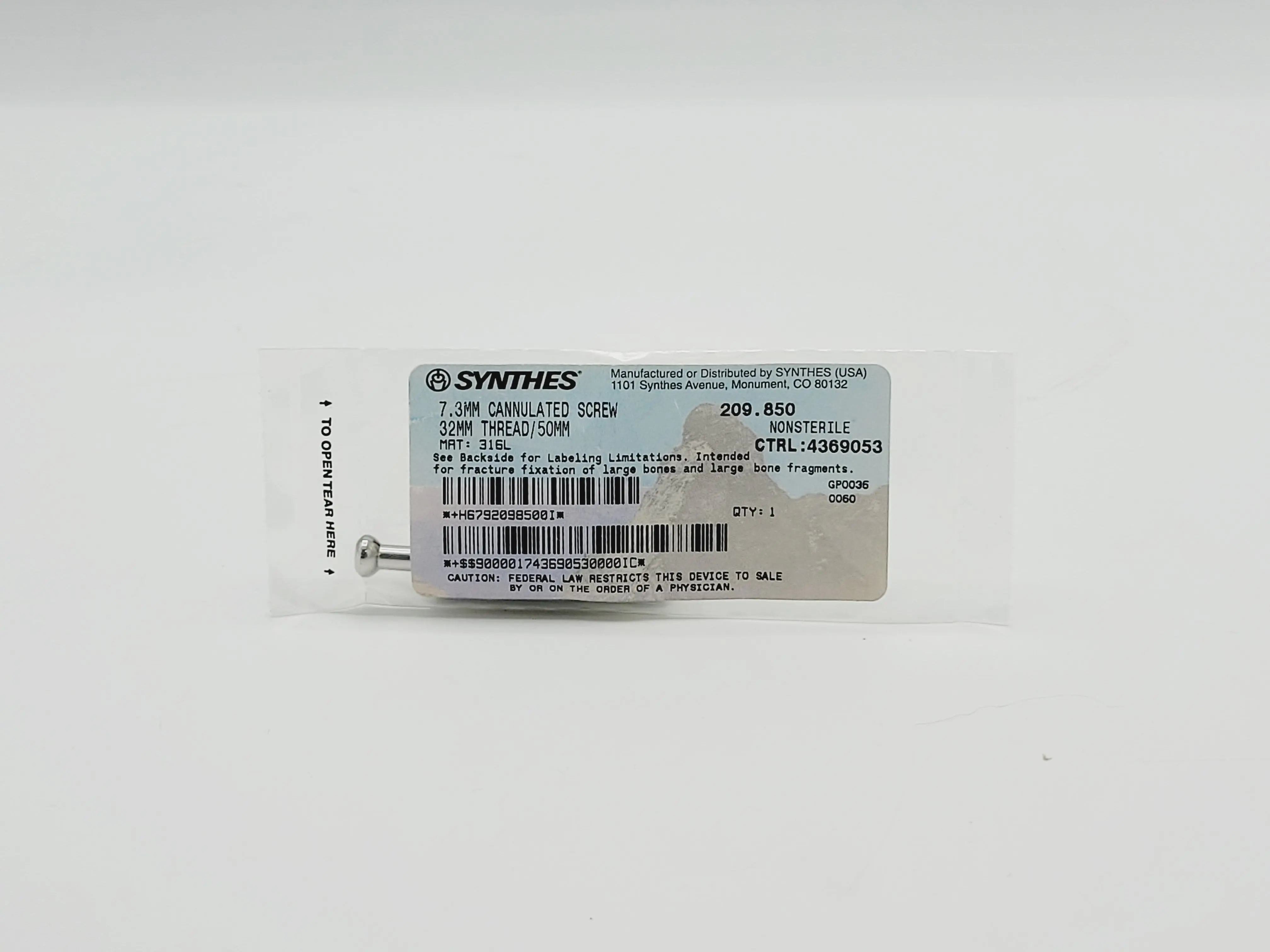 Synthes 209.850 7.3mm Cannulated Screw 32mm Thread/50mm - Image 2