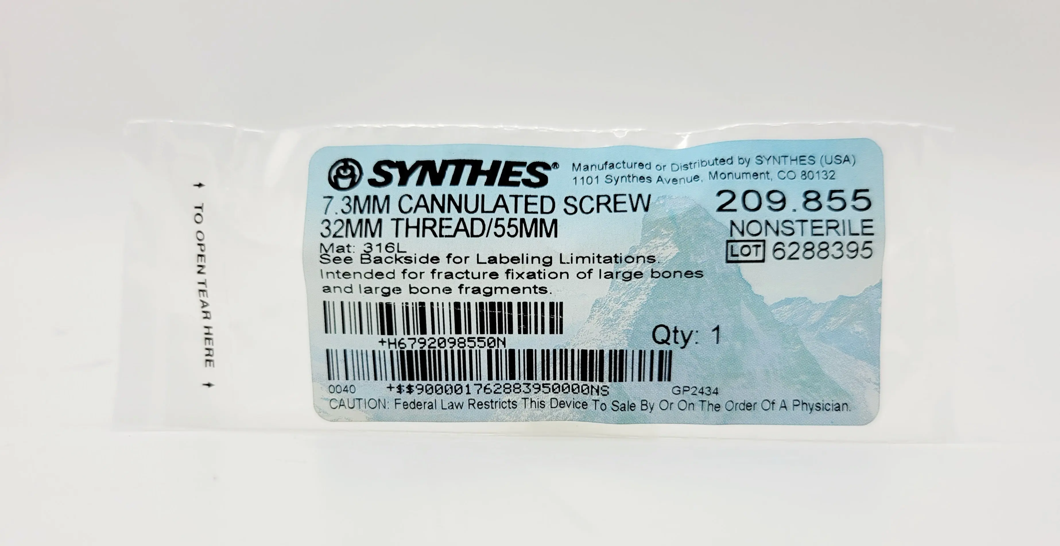 Synthes 209.855 7.3mm Cannulated Screw 32mm Thread/55mm - Image 2