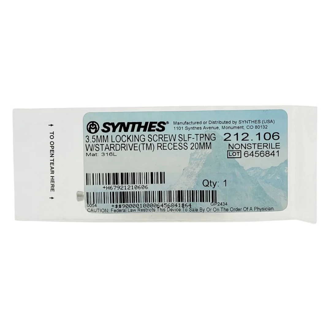 Synthes 212.106 3.5MM Locking Screw Self Tapping W/Stardrive Recess 20MM