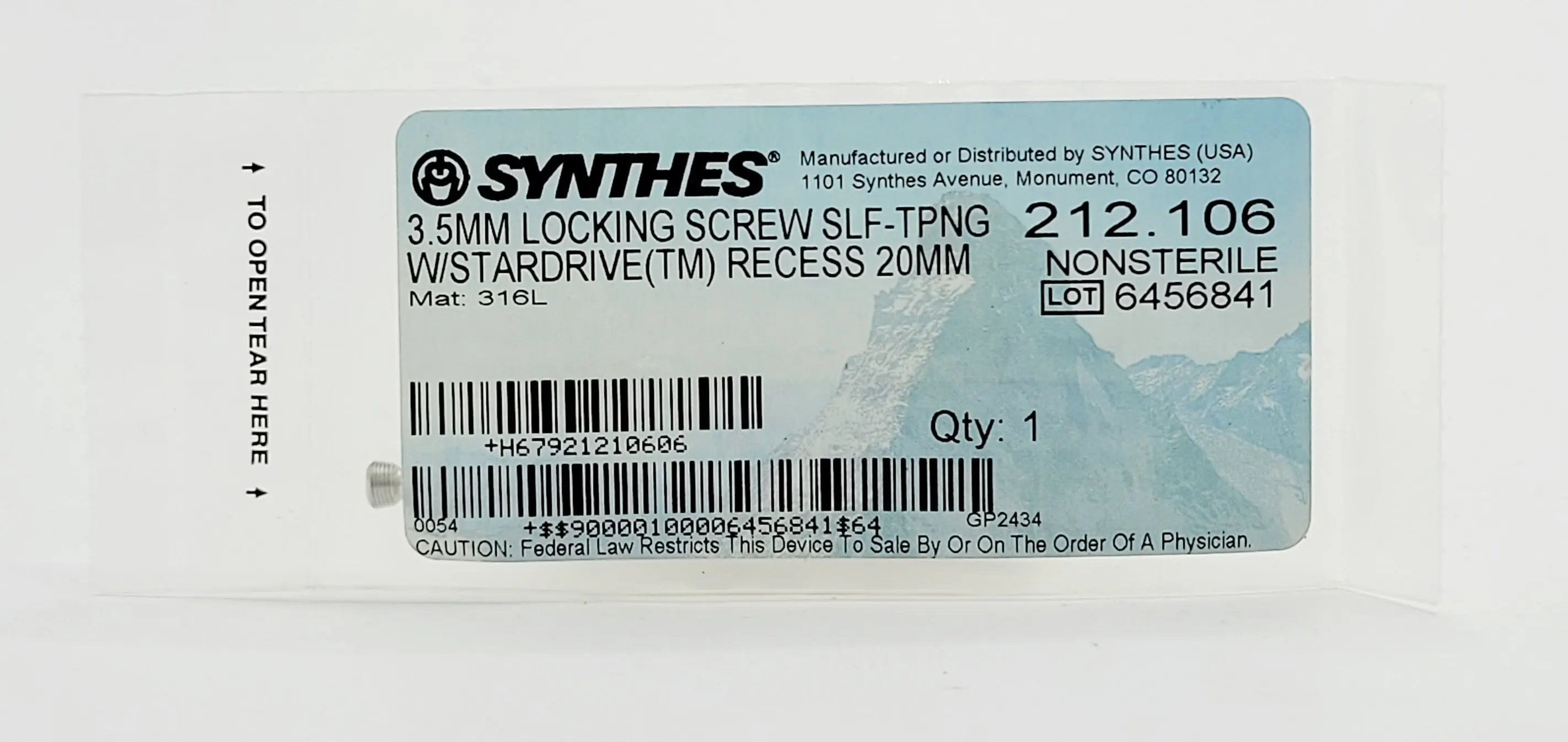 Synthes 212.106 3.5MM Locking Screw Self Tapping W/Stardrive Recess 20MM - Image 2