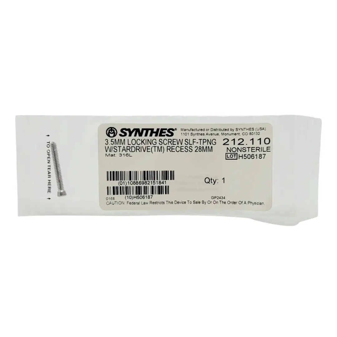 Synthes  212.110 3.5MM Locking Screw Self Tapping W/ Stardrive Recess 28MM
