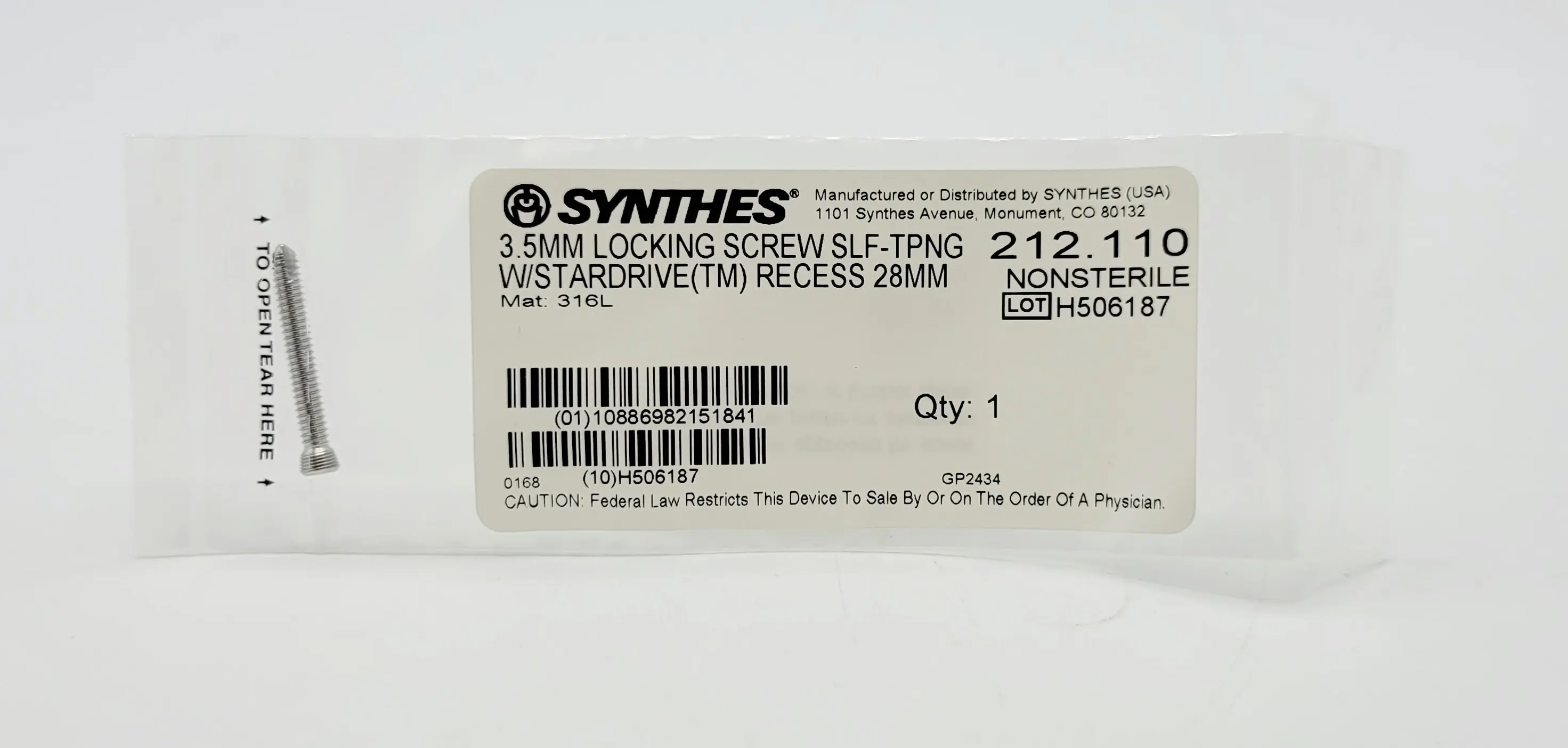 Synthes  212.110 3.5MM Locking Screw Self Tapping W/ Stardrive Recess 28MM - Image 2