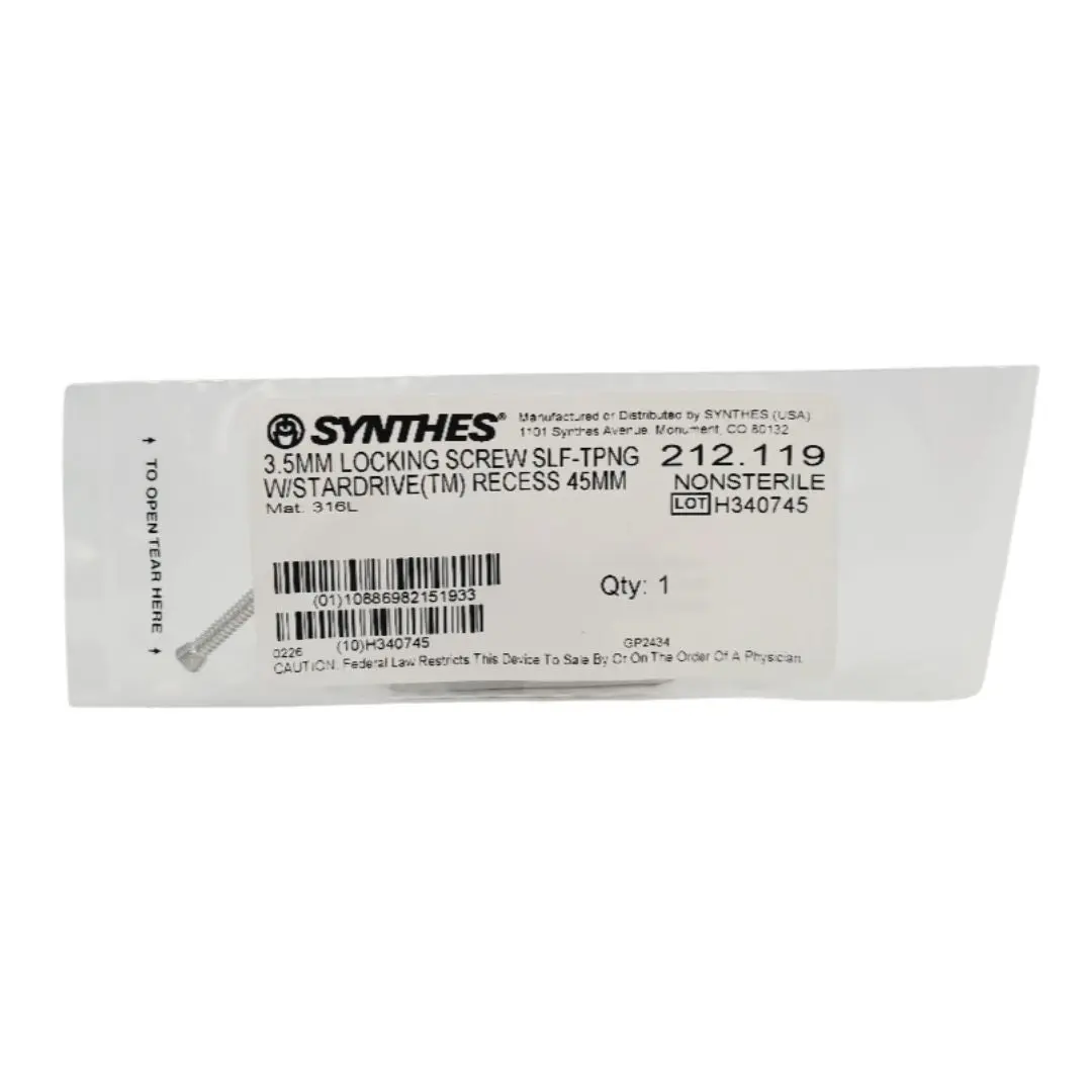Synthes 212.119 3.5mm locking screw self-tapping with stardrive recess 45mm orthopedic hardware