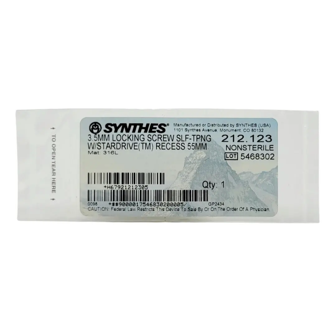 Synthes 212.123 3.5mm Locking Screw Self Tapping w/ Stardrive Recess 55mm