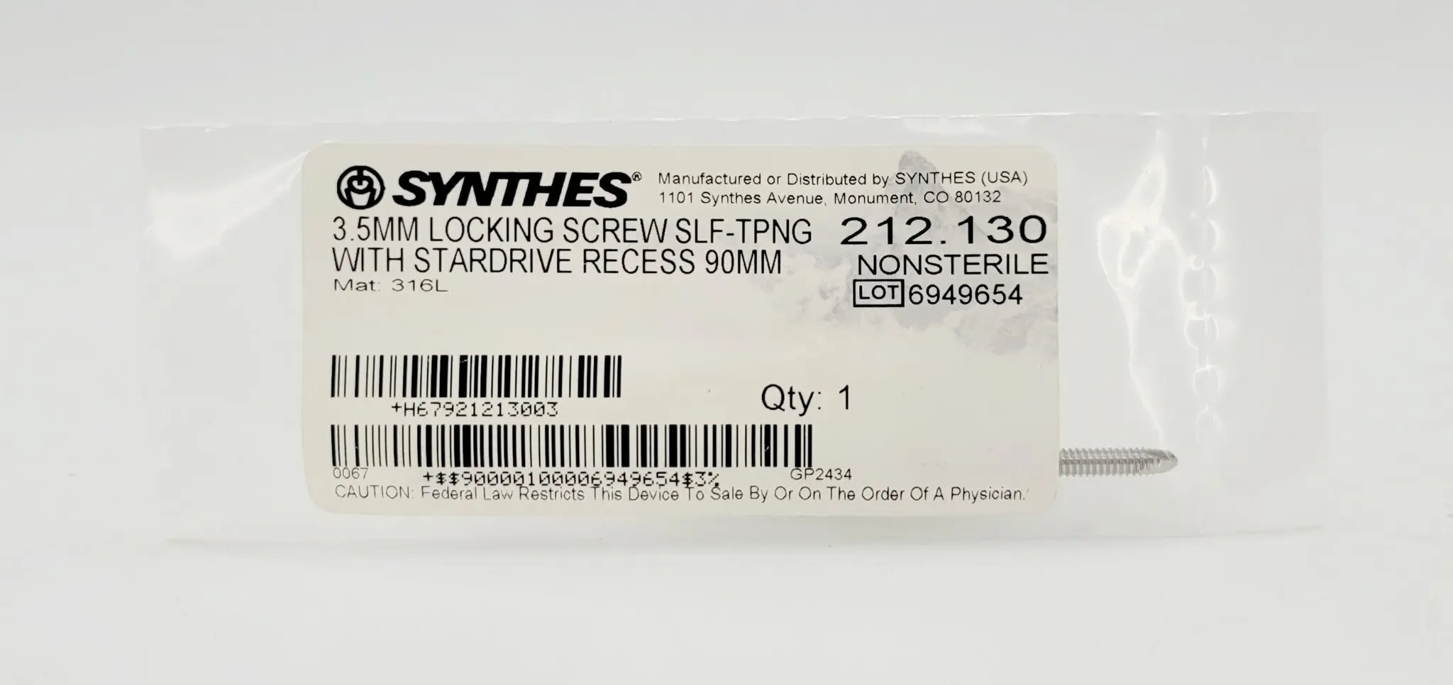 Synthes 212.130 3.5mm Locking Screw Self-Tapping w/ Stardrive Recess 90mm - Image 2