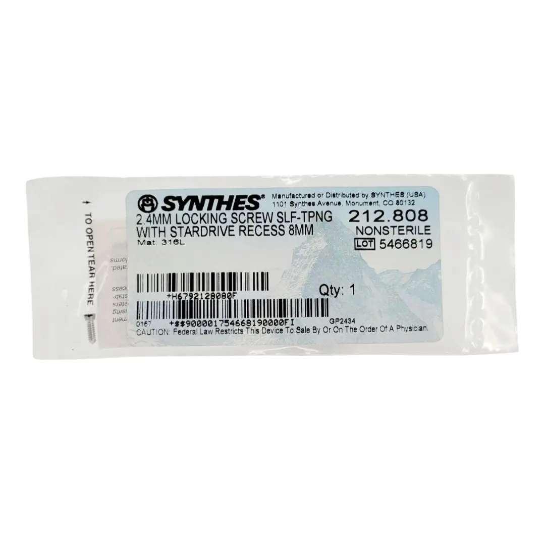 Synthes 212.808 2.4MM Locking Screw SLF-TPNG With Stardrive Recess 8mm