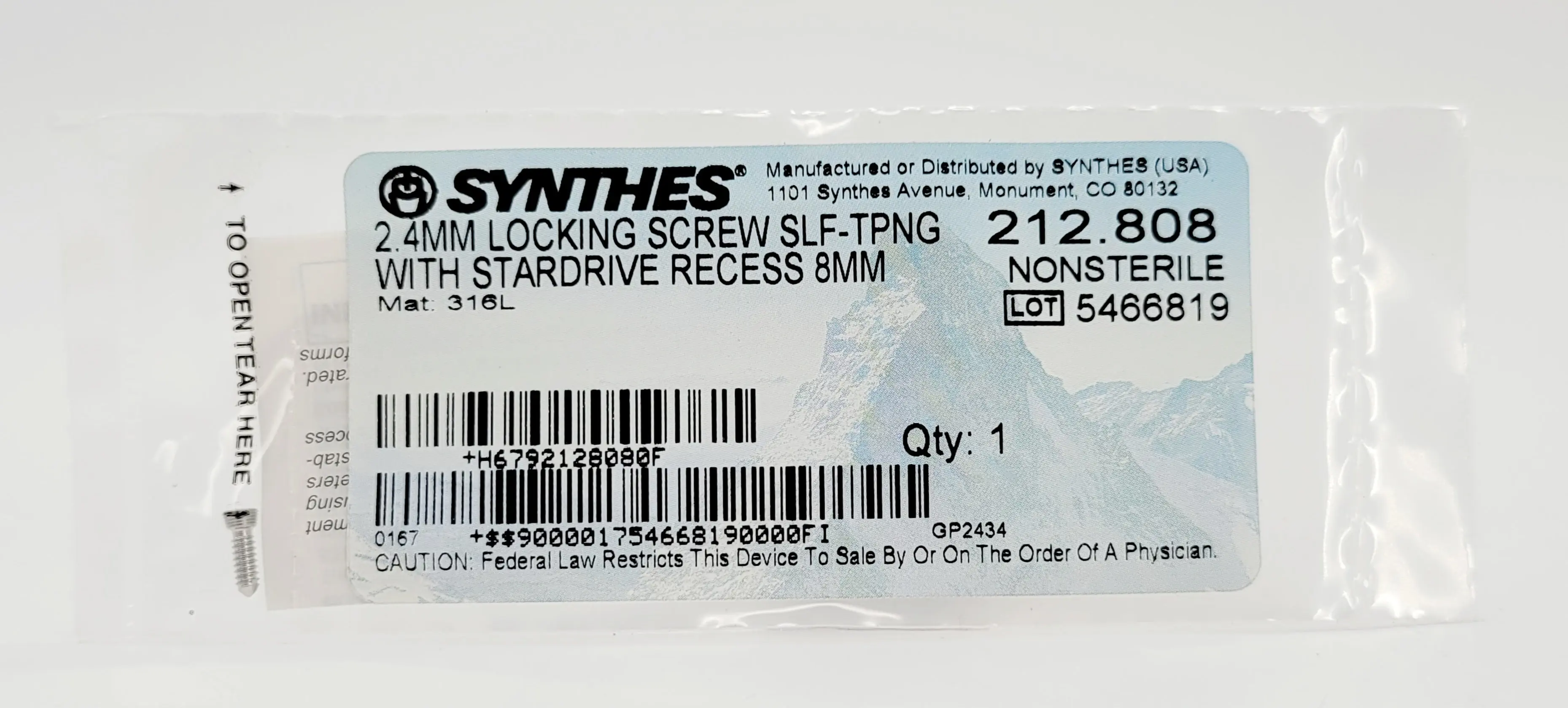 Synthes 212.808 2.4MM Locking Screw SLF-TPNG With Stardrive Recess 8mm - Image 2