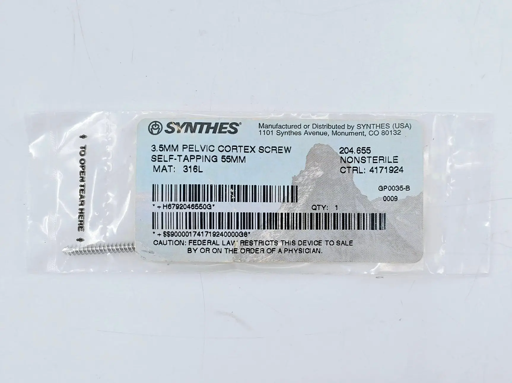 Synthes 204.655 3.5mm Pelvic Cortex Screw Self-Tapping 55mm - Image 2