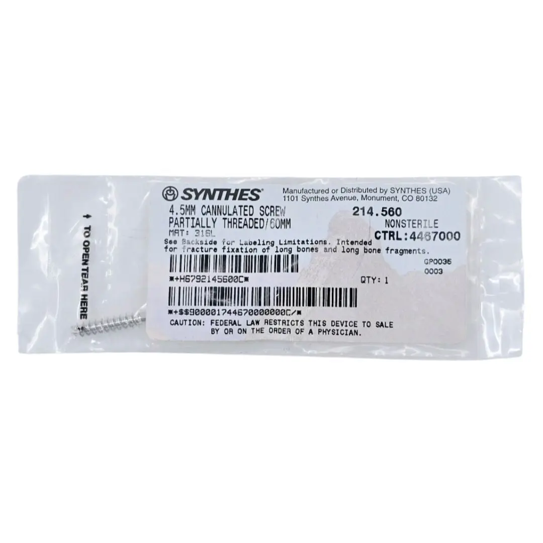 Synthes 214.560 4.5mm Cannulated Screw Partially Threaded/60mm
