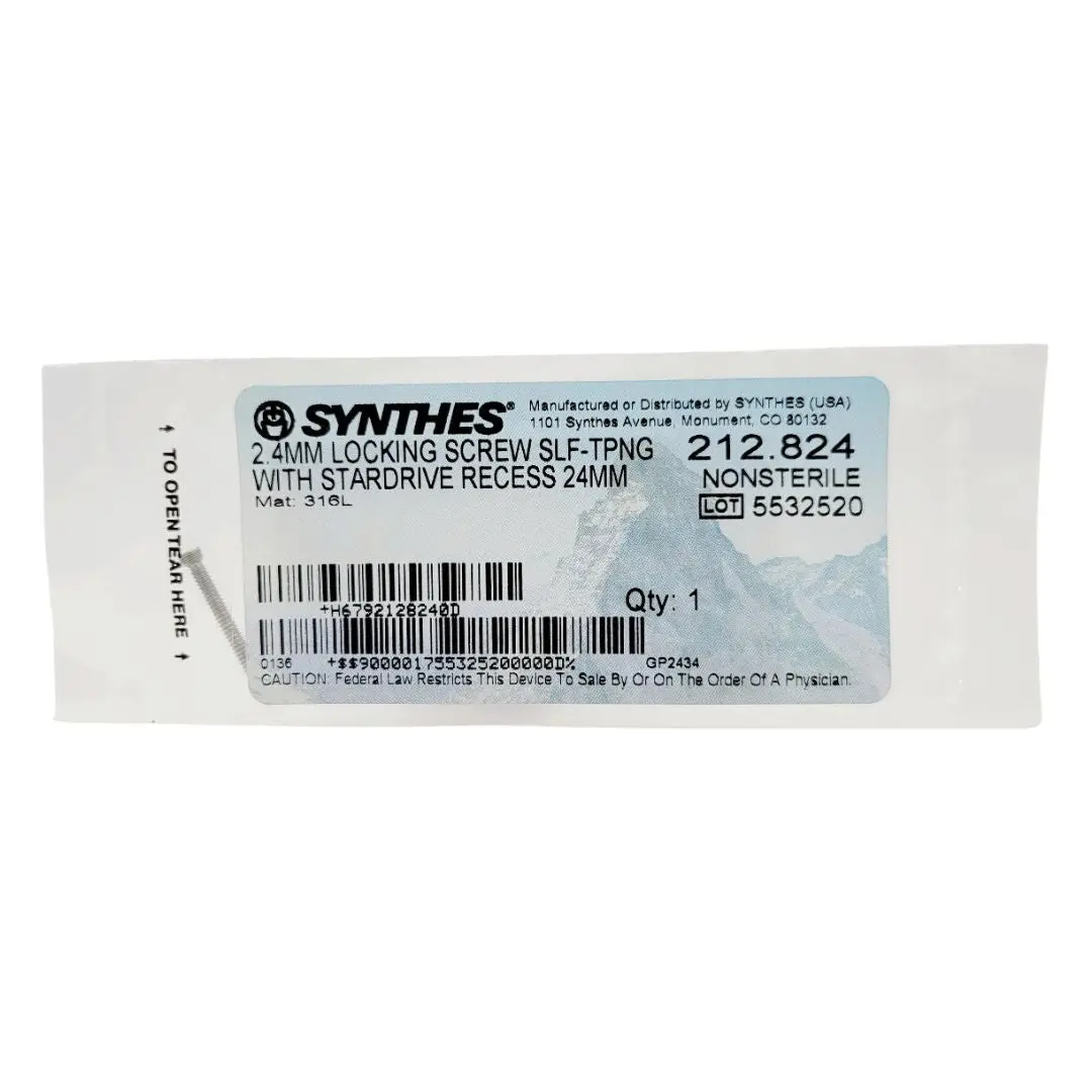 Synthes 212.824 2.4mm Locking Screw Self Tapping with Stardrive Recess 24mm