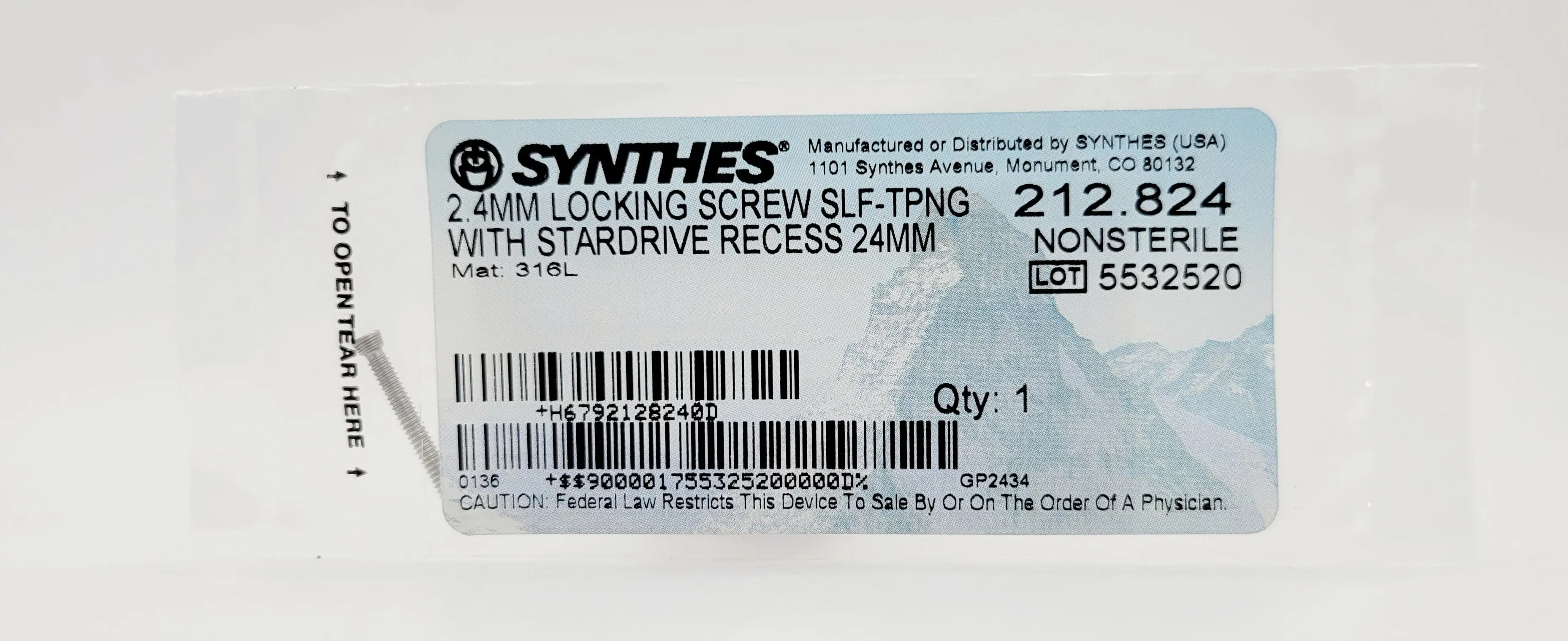 Synthes 212.824 2.4mm Locking Screw Self Tapping with Stardrive Recess 24mm - Image 2